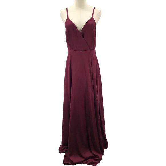 LULU'S XXS Ode To Love Burgundy Satin Maxi Formal Party Bridesmaid Dress NEW B94 - Picture 2 of 8